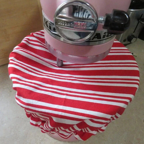 Kitchenaid Bowl Cover, Christmas Fabric with Reversible Red and White Stripes - Picture 2 of 6